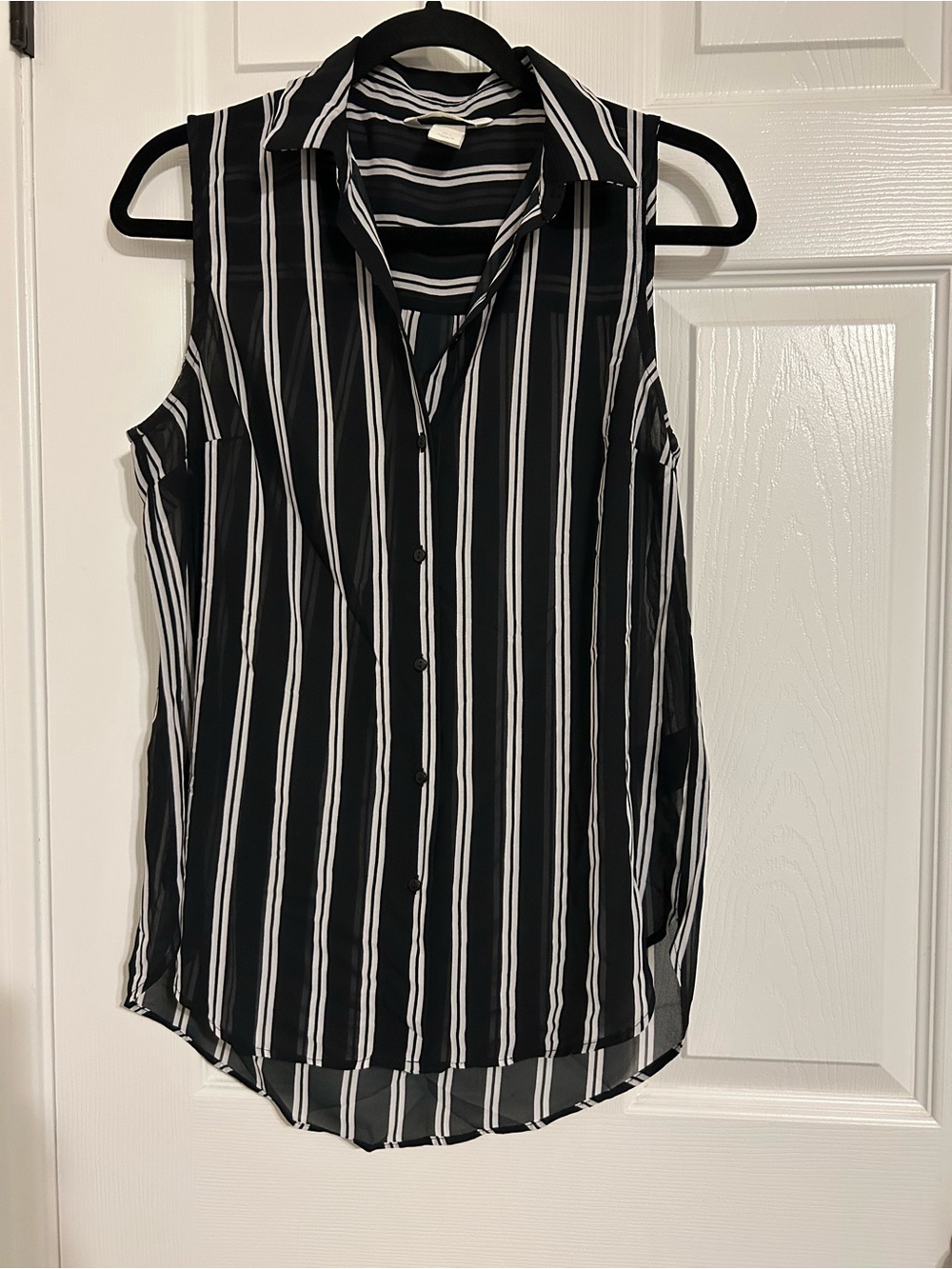 H&M Black and White Vertical Stripe Sleeveless Button-Down‎ Shirt